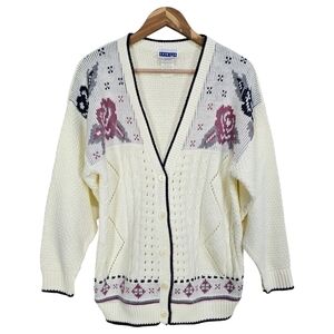VTG Cape Cod Grandma Sweater Cardigan Small 90s Cottagecore Farmcore Oversized